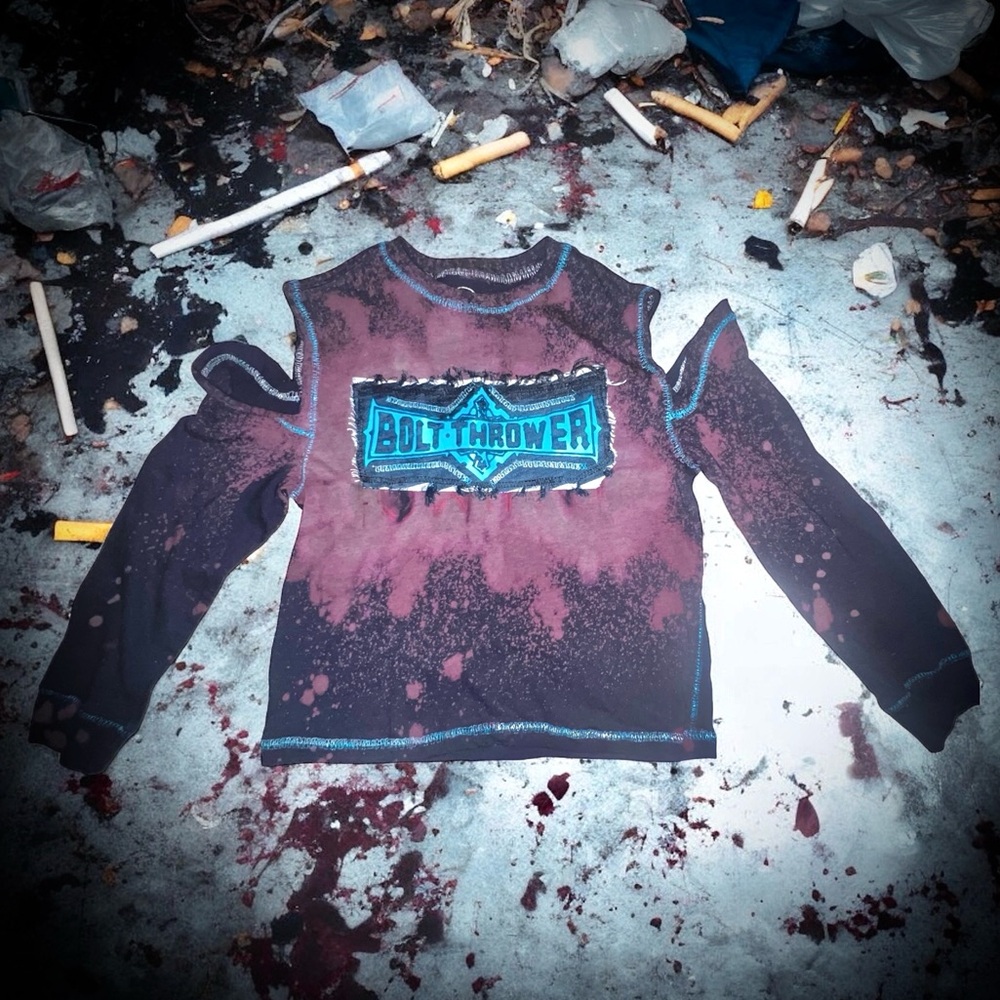 Bolt Thrower open shoulder crop top [Handmade Punk Crust Punk Thrash Designer ]